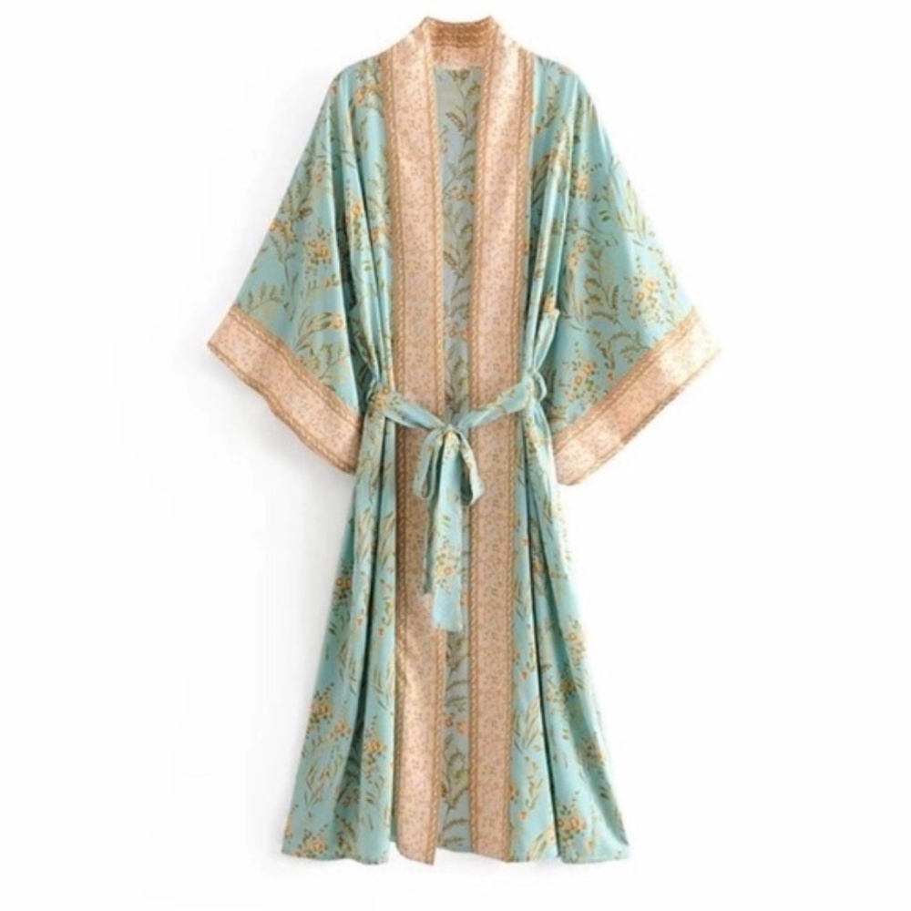 SOLD OUT Turquoise Fields Bohemian Kimono Coverup Robe - Picture 5 of 5